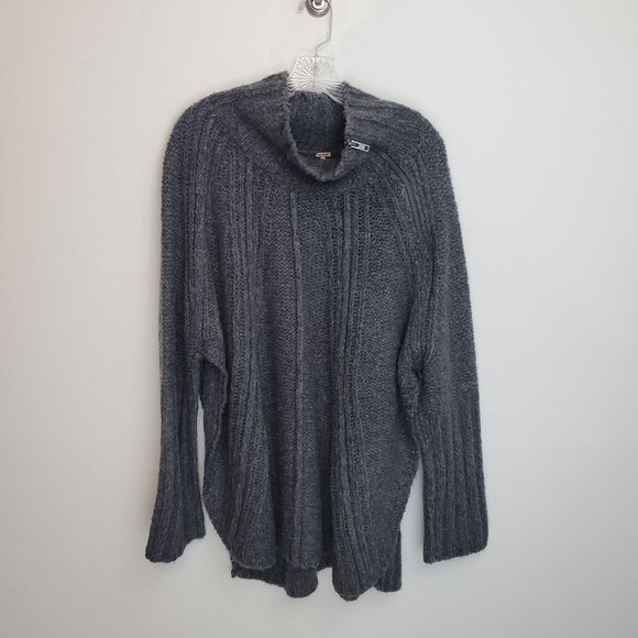 Free People Zip Split pullover sweater in gray - Picture 1 of 9